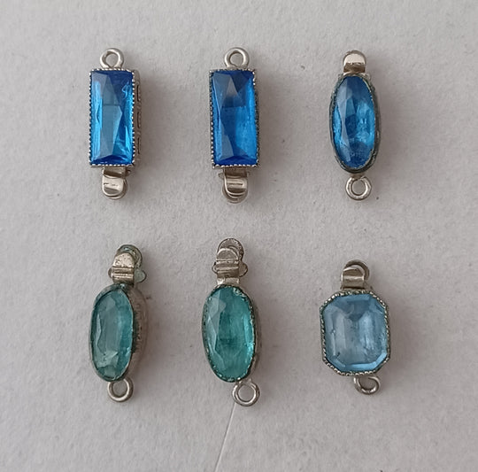 6 oval 1920s-30s Czech silver plate &  blue glass 1-strand clasps. b8-mx6