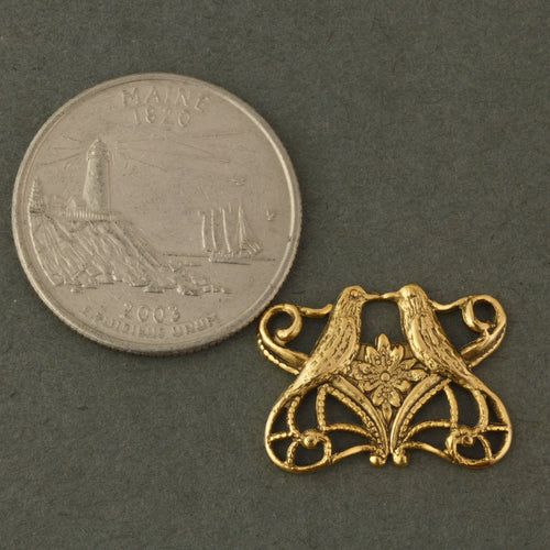 Art Nouveau style antique finish 14k gold plated stamped brass Filigree Love Bird Connector. 15x20mm. Pkg 1. b9-0488g