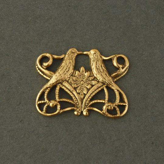 Art Nouveau style raw stamped brass filigree love Birds connector. 15x20mm. Pkg 1. 15x20mm. Pkg 1. b9-0488g