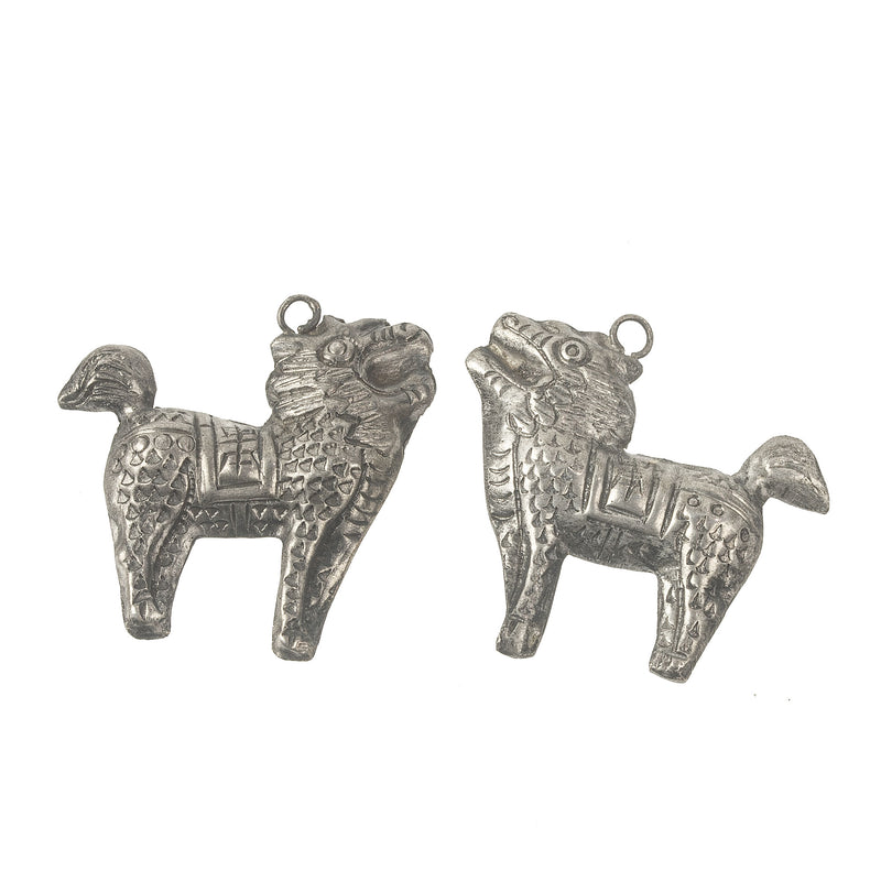 Vintage Chinese coin silver embossed Kirin unicorn charm. 29mm Pkg. of 1. B9-0498