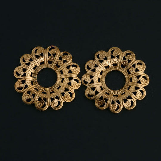 Raw brass filigree rosette stamping. 22mm 2 pc. b9-0537