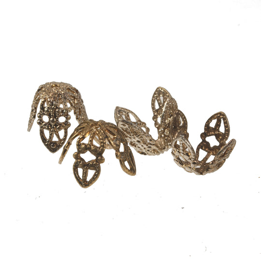 Raw brass filigree beadcap. 10x8mm. Pkg 12. b9-0640