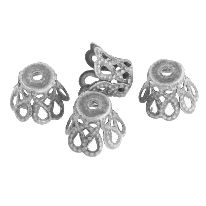 Silver plated brass finish bead cap. 6x6mm. Pkg of 8. b9-0694-1s