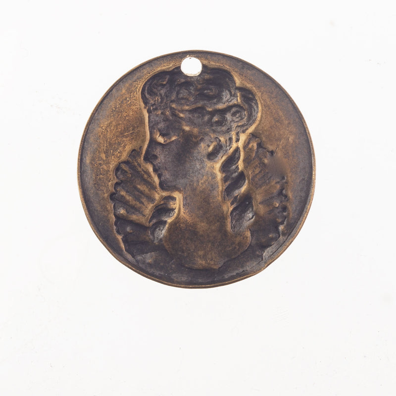 Vintage brass stamping of  17th century noble  lady. Pkg. of 2.   b9-0786
