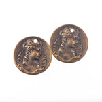 Vintage brass stamping of  17th century noble  lady. Pkg. of 2.   b9-0786