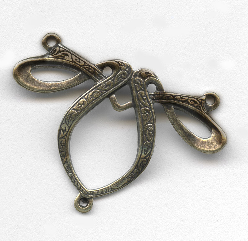 Art Nouveau design, high quality stamped solid oxidized brass connector. 22 x 30mm. Sold individually. b9-0844