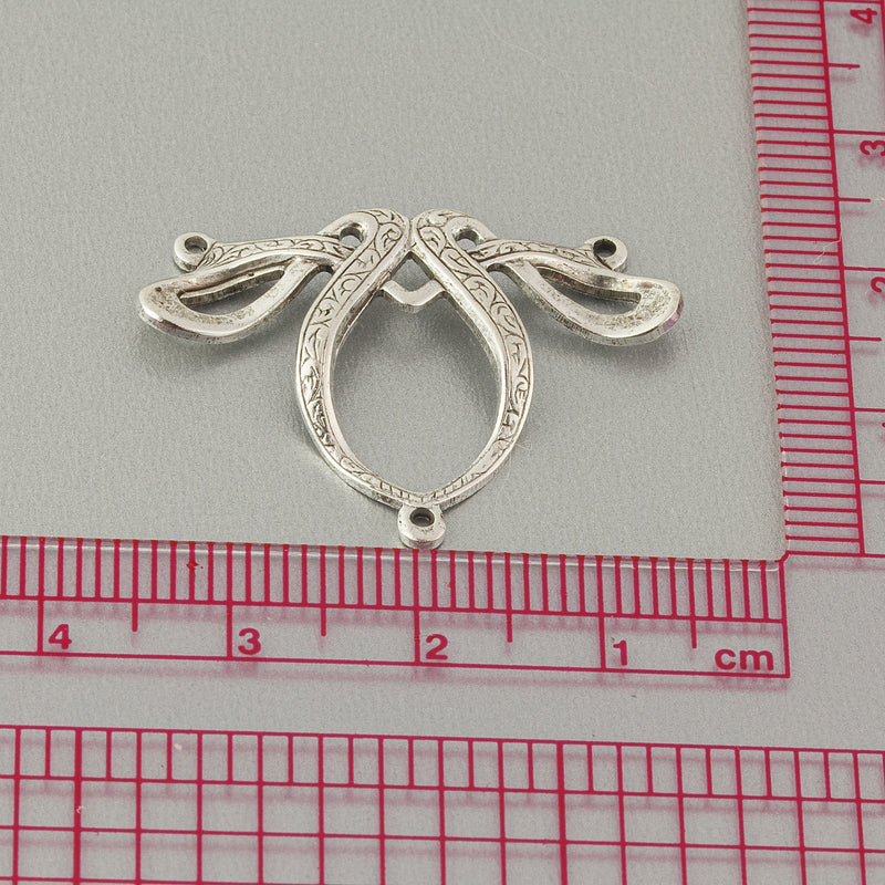 Art Nouveau design, high quality stamped silver plated brass connector. 22 x 30mm. Sold individually. b9-0844s