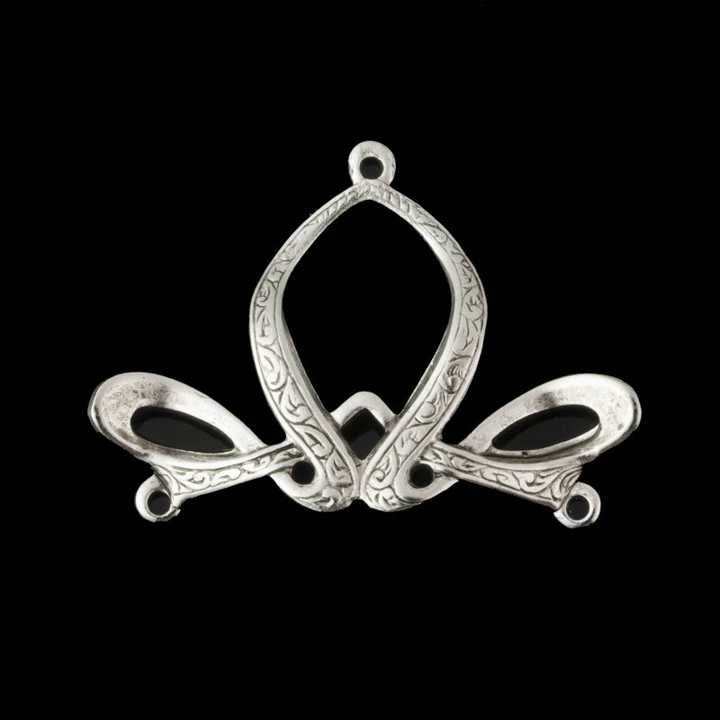 Art Nouveau design, high quality stamped silver plated brass connector. 22 x 30mm. Sold individually. b9-0844s