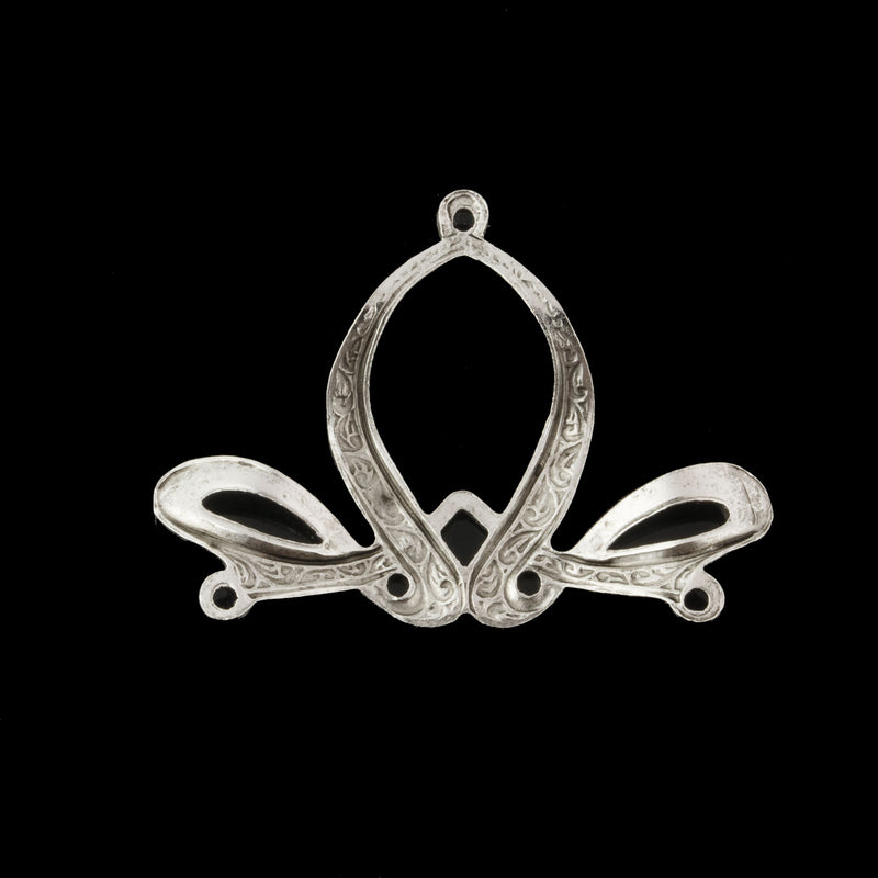 Art Nouveau design, high quality stamped silver plated brass connector. 22 x 30mm. Sold individually. b9-0844s