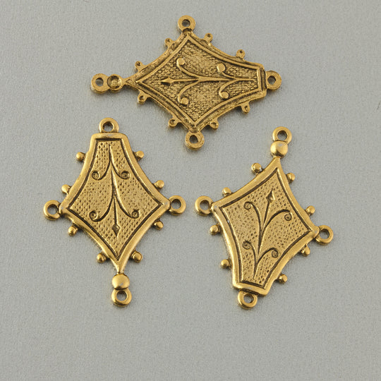 Antique finish 24k gold plated brass 4 ring connector, 20 x 15mm. Pkg 4. b9-0849g