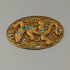 Deco Gecko rainbow rhinestone stamped filigree pendant.  56x39mm.  b9-0923pd-1