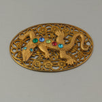 Deco Gecko rainbow rhinestone stamped filigree pendant.  56x39mm.  b9-0923pd-1