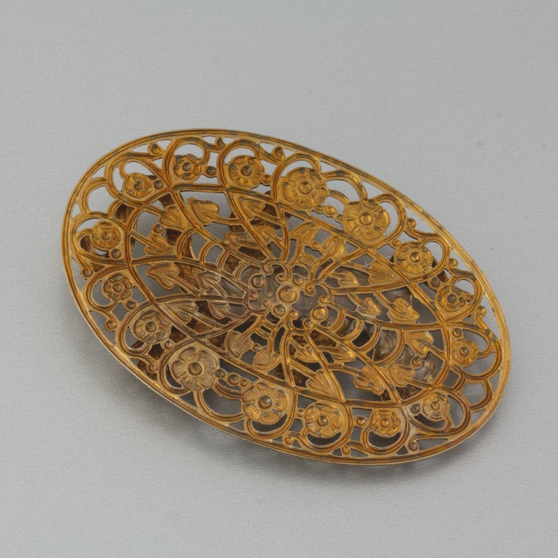 Deco Gecko glass marcasite stamped filigree pendant.  56x39mm.  b9-0923pd-2