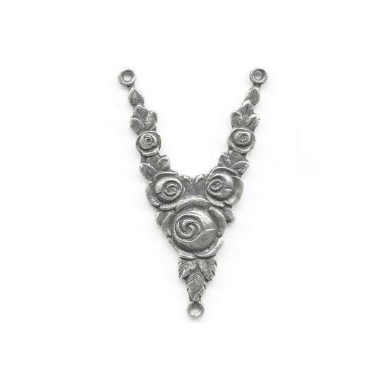 Vintage silver plate V-shaped lavaliere 3 ring connector, 30x15mm pkg 1. b9-0994S