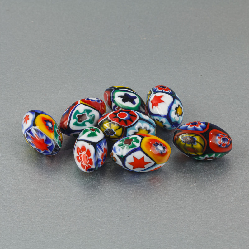 Vintage Murano Moretti studio millefiori glass beads. 1920s-1950s. 15x9mm ovals. Pkg.1. b1-2105