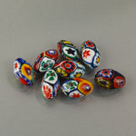Vintage Murano Moretti studio millefiori glass beads. 1920s. 16x10mm ovals. Pkg.1. b1-2102