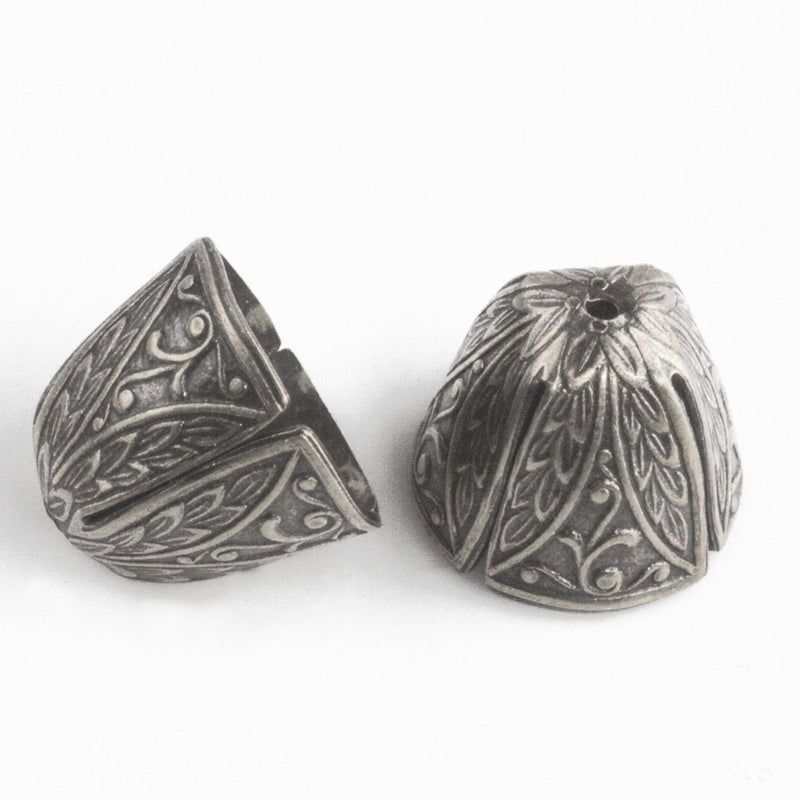 Silver Plated brass embossed cone cap. 12x14 mm. 4 pcs. b9-2226s