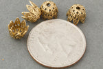 Antique finish 24k gold plated brass filigree 8 petal bead cap 7x8mm. Pkg of 4. b9-2306g