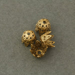 Antique finish 24k gold plated brass filigree 8 petal bead cap 7x8mm. Pkg of 4. b9-2306g