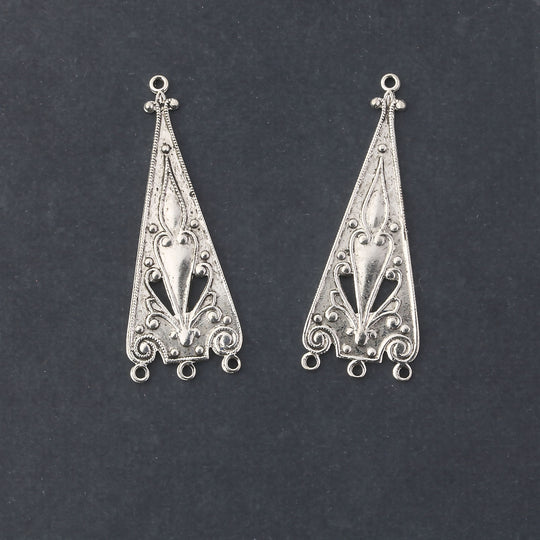 Stamped silver plated brass 1 to 3 ring chandelier pendant or connector. 35x13mm. Package of 2. b9-2377s