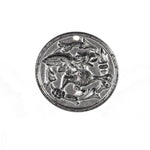 Stamped silver plated brass repousse gryphon coin charm. 28mm. Package of 2. b9-2387s