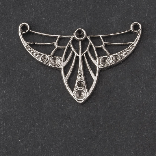 Vintage silver plated solid  brass Art Nouveau style 2-ring pendant with rhinestone settings . 27x18mm. Sold individually, b9-2429s