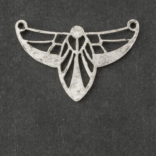 Vintage silver plated solid  brass Art Nouveau style 2-ring pendant with rhinestone settings . 27x18mm. Sold individually, b9-2429s