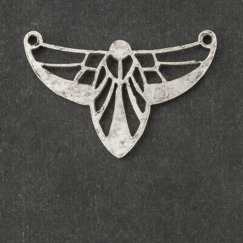 Vintage silver plated solid  brass Art Nouveau style 2-ring pendant with rhinestone settings . 27x18mm. Sold individually, b9-2429s