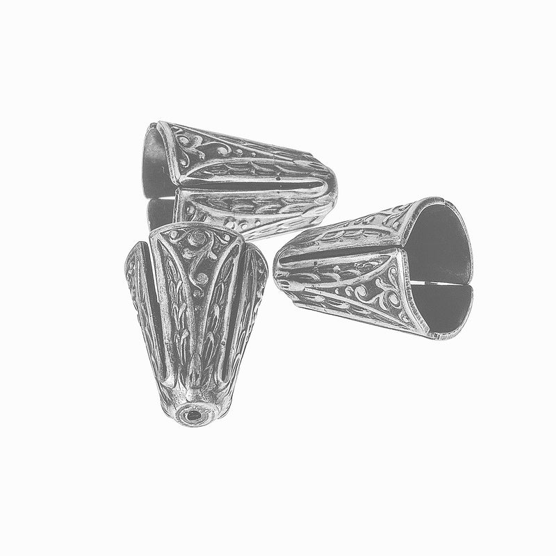 Fancy Floral cone or beadcap. Silver plated brass. 14mm x 10mm. Package of 2. b9-2502s