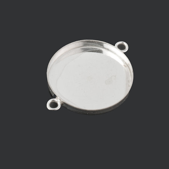 Sterling silver 925 plain round bezel cup with 2 rings. 20mm. b9-2508