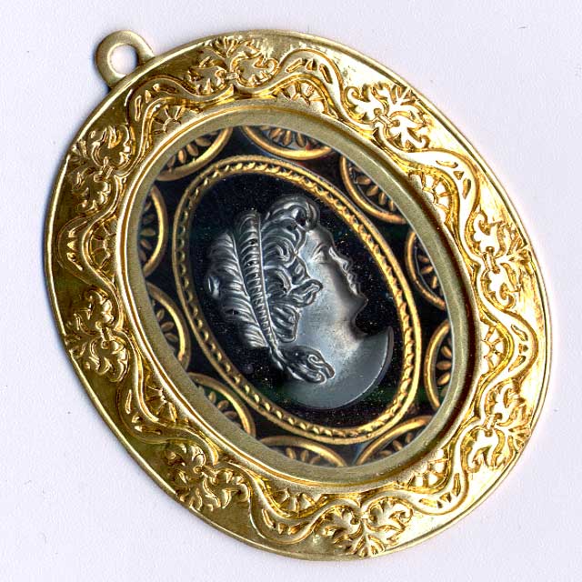 Ornate Victorian-Style 14k gold plated stamped brass oval frame pendant setting for 24x19mm oval cabochon. b9-0594-2g