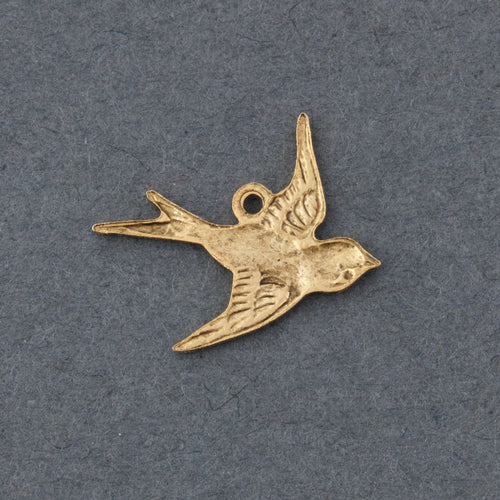 Antique finish 24k gold plated brass 1 ring bird charm, 17x15mm, left & right. 1 pair. b9-0549-1g