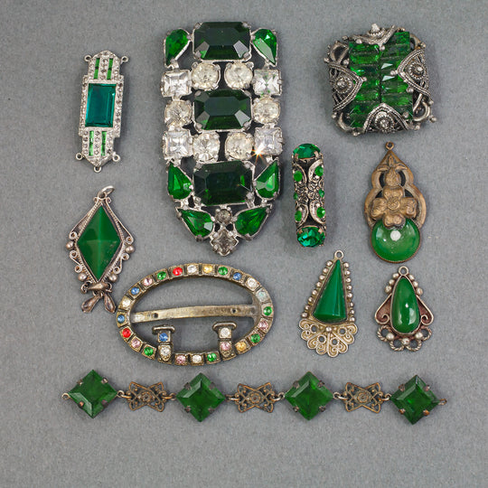 Vintage rhinestone, glass and metal jewelry components, 1920s-1940s.  b9-mx14