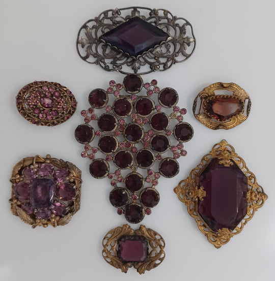 Amethyst Glass Antique and Vintage jewelry components 1920s-1940s.  b9-mx18