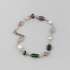 Tourmaline and freshwater pearl gold-filled wire bracelet