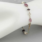Tourmaline and freshwater pearl gold-filled wire bracelet