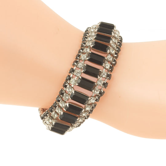 Kramer of New York black baguette and rhinestone bracelet.  Pristine condition.  Circa 1950s-60s. j-brcs652