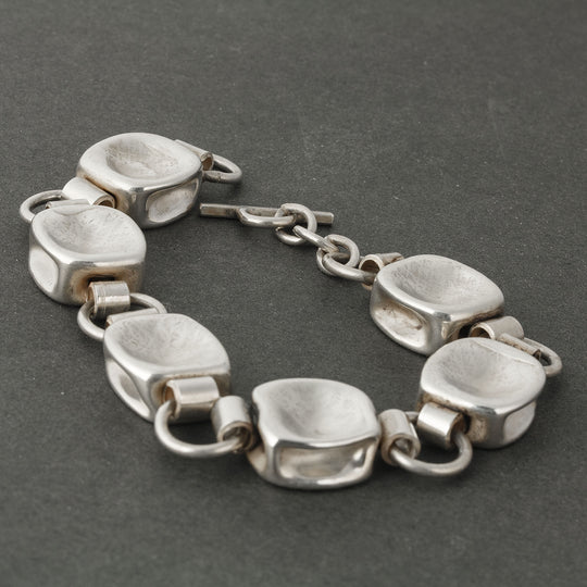 Modern link bracelet, sterling silver cubist, Artisan made. j-brvs920cs