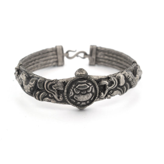 Antique Snake Chain Dragon Bracelet, coin silver. India. j-brvs986