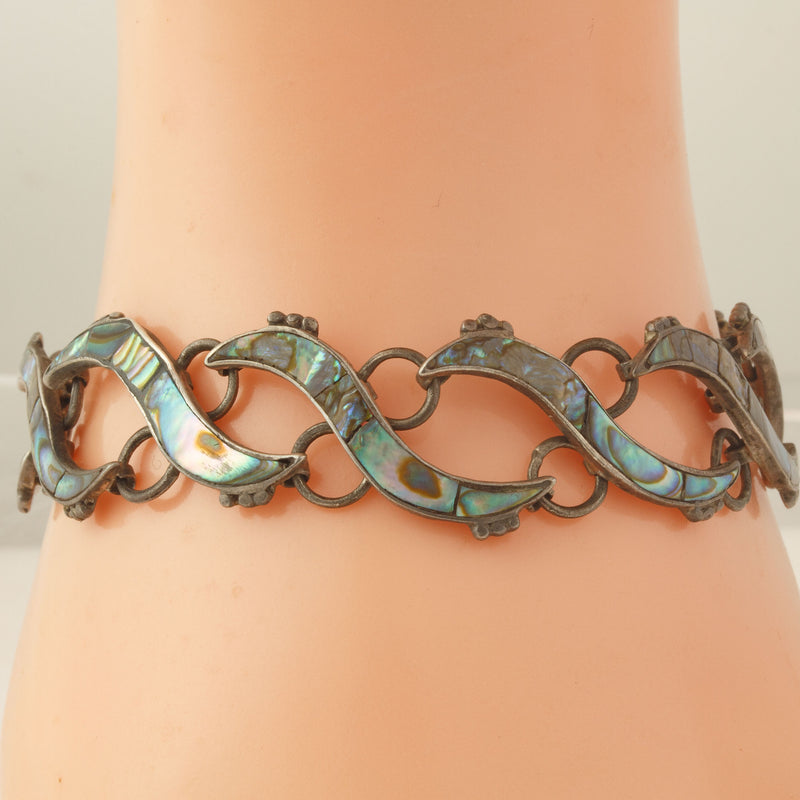 Sterling Silver Bracelet Vintage Abalone Bracelet Taxco Mexico