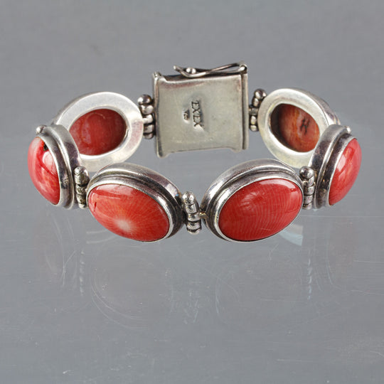 Red Bamboo Coral and Sterling Silver EXEX C. Aguledo Bracelet c.1990s. brvs995pja