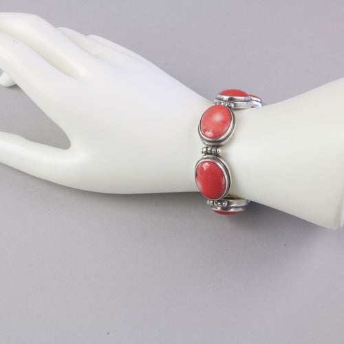 Red Bamboo Coral and Sterling Silver EXEX C. Aguledo Bracelet c.1990s. brvs995pja