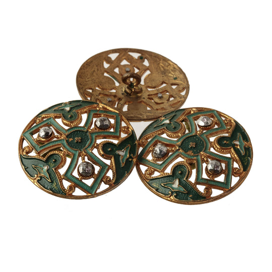 Antique enameled brass button 1.1inch dia.  1 pc., ac-btvc266