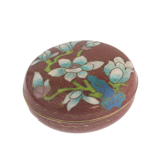 Beautiful vintage cloisonné enamel trinket box with a lid. 4 x 2 3/4". China.  bxor108