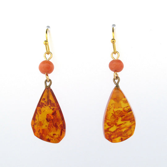 Baltic Amber Teardrops and Salmon Coral Earrings. j-erbd179