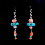 Carved coral flower and turquoise earrings