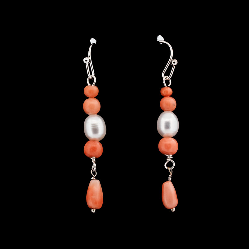Coral Drop Earrings with pearls. j-erbd188