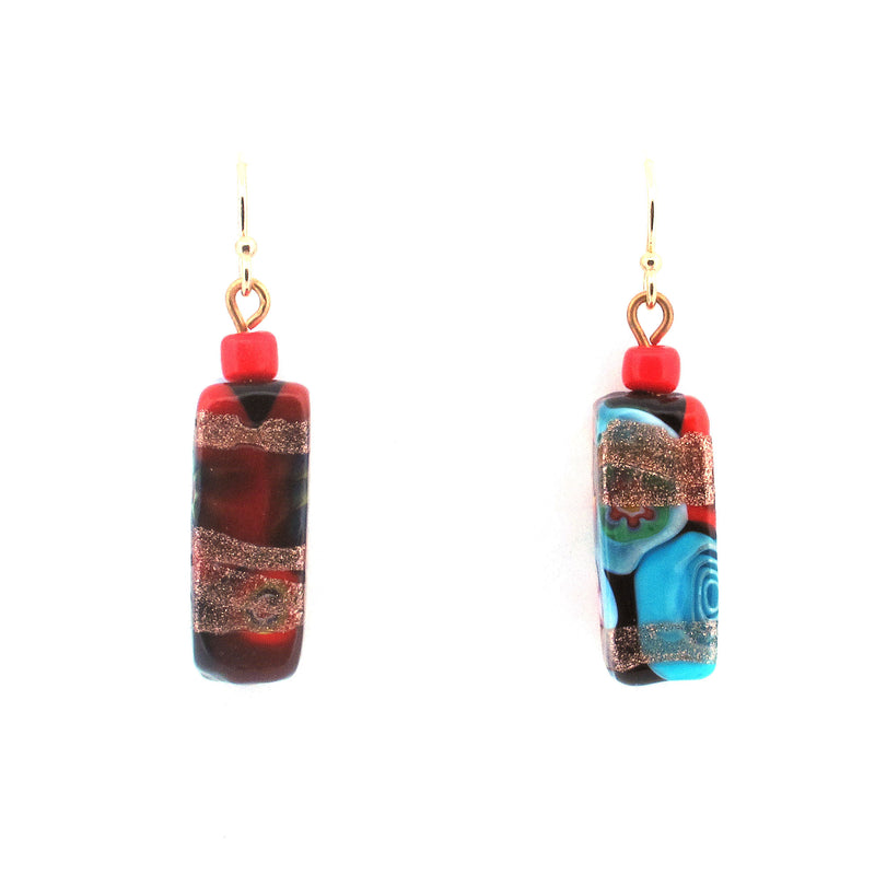 Venetian aventurine and millefiori glass bead earrings. 1950s. erbg877