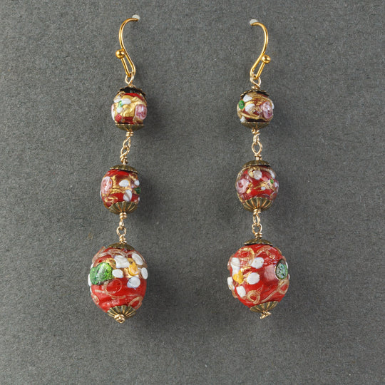 Antique 1920s Venetian wedding cake fiorato glass bead dangle earrings. erbg891