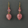 Vintage  pink satin givre  glass rosebud pendant bead with embedded ring.  1960s.  16x12mm. Pkg of 2. b5-427pd